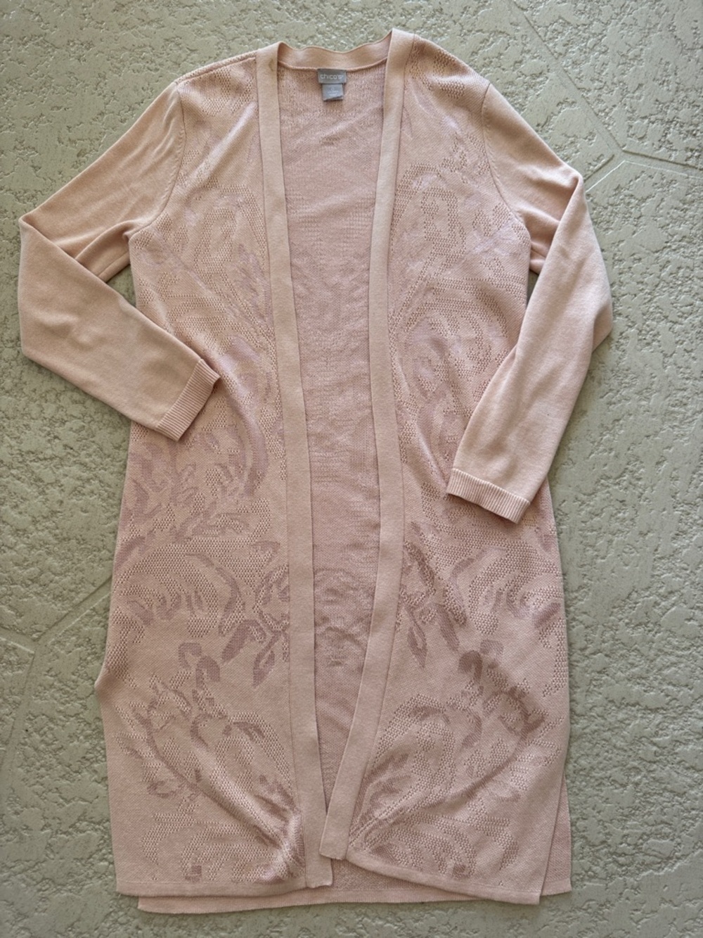 Chico's Long Open-Front Cardigan in Light Blush Pink